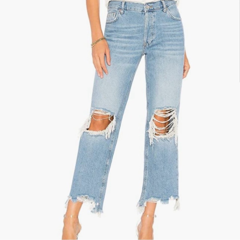 Free People Light Blue Distressed Cropped Jeans